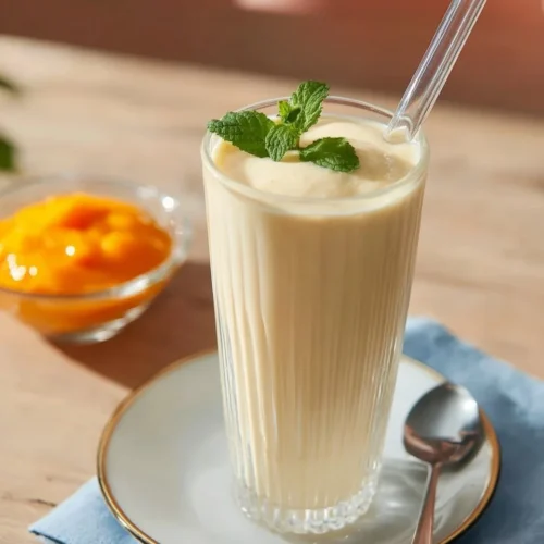 Verre de lassi crémeux et rafraîchissant au Le Lassi Express