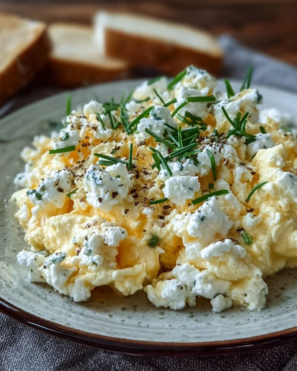 Œufs brouillés au fromage cottage crémeux et savoureux pour le petit-déjeuner
