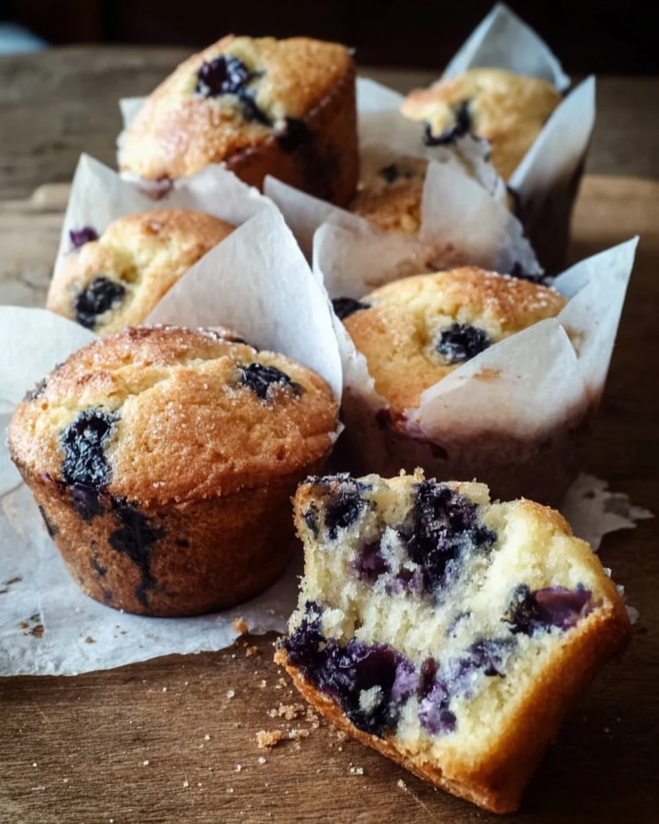 Muffins aux myrtilles sortant du four, dorés et appétissants
