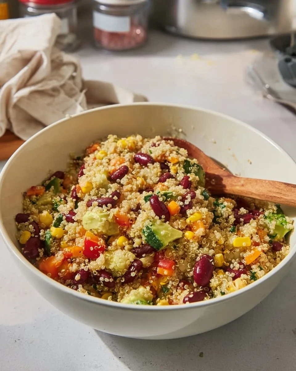 Salade mexicaine de quinoa avec légumes frais et vinaigrette