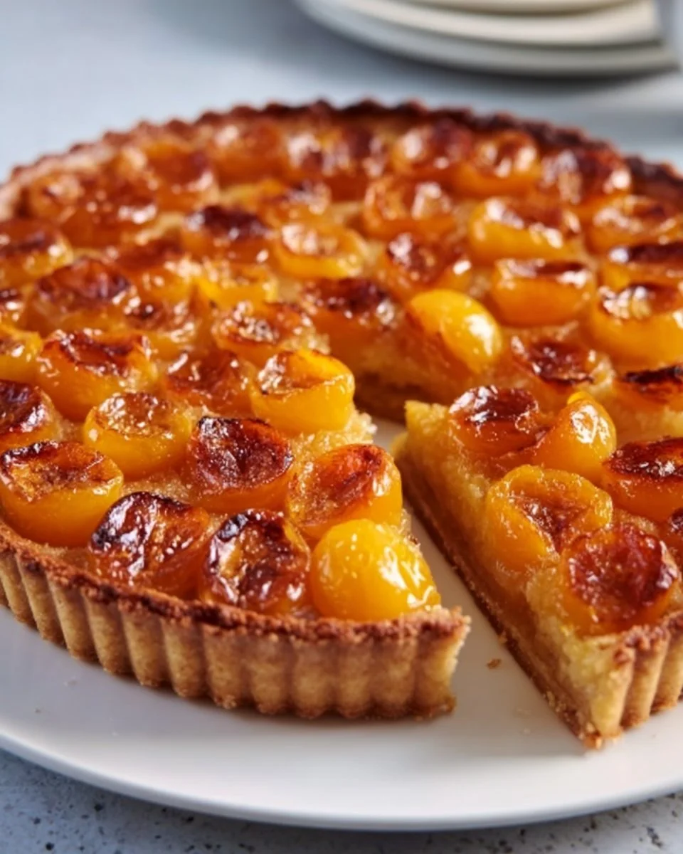 Tarte aux mirabelles dorée et appétissante, idéale pour un dessert savoureux.