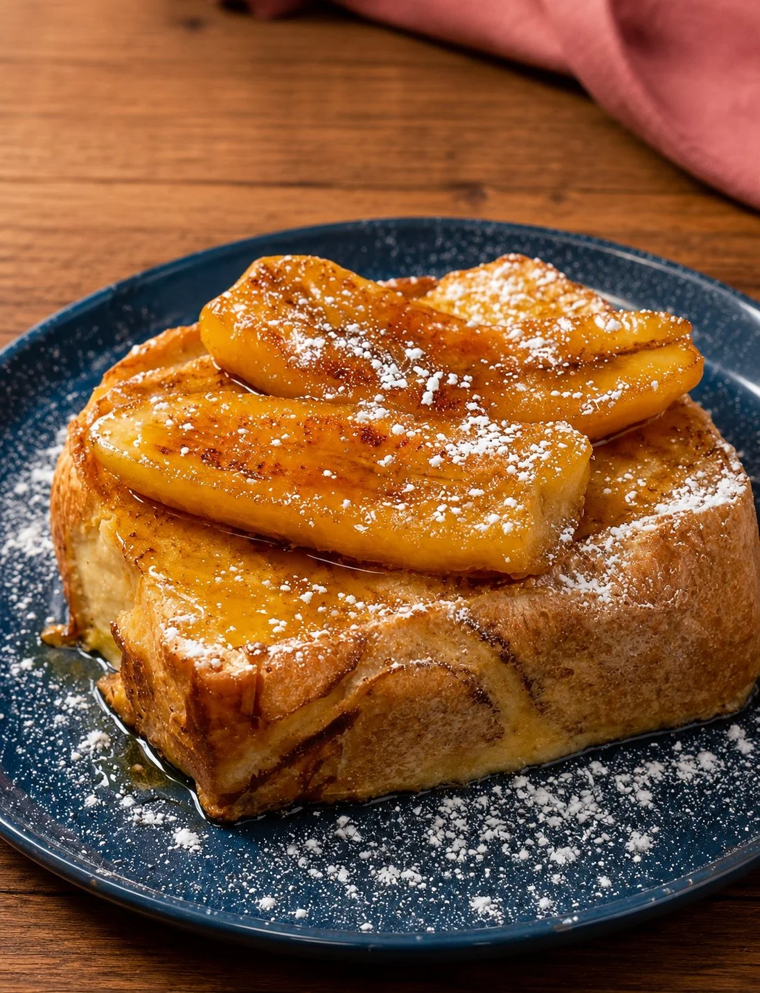 Pain perdu à la banane flambée, un dessert délicieux et réconfortant.