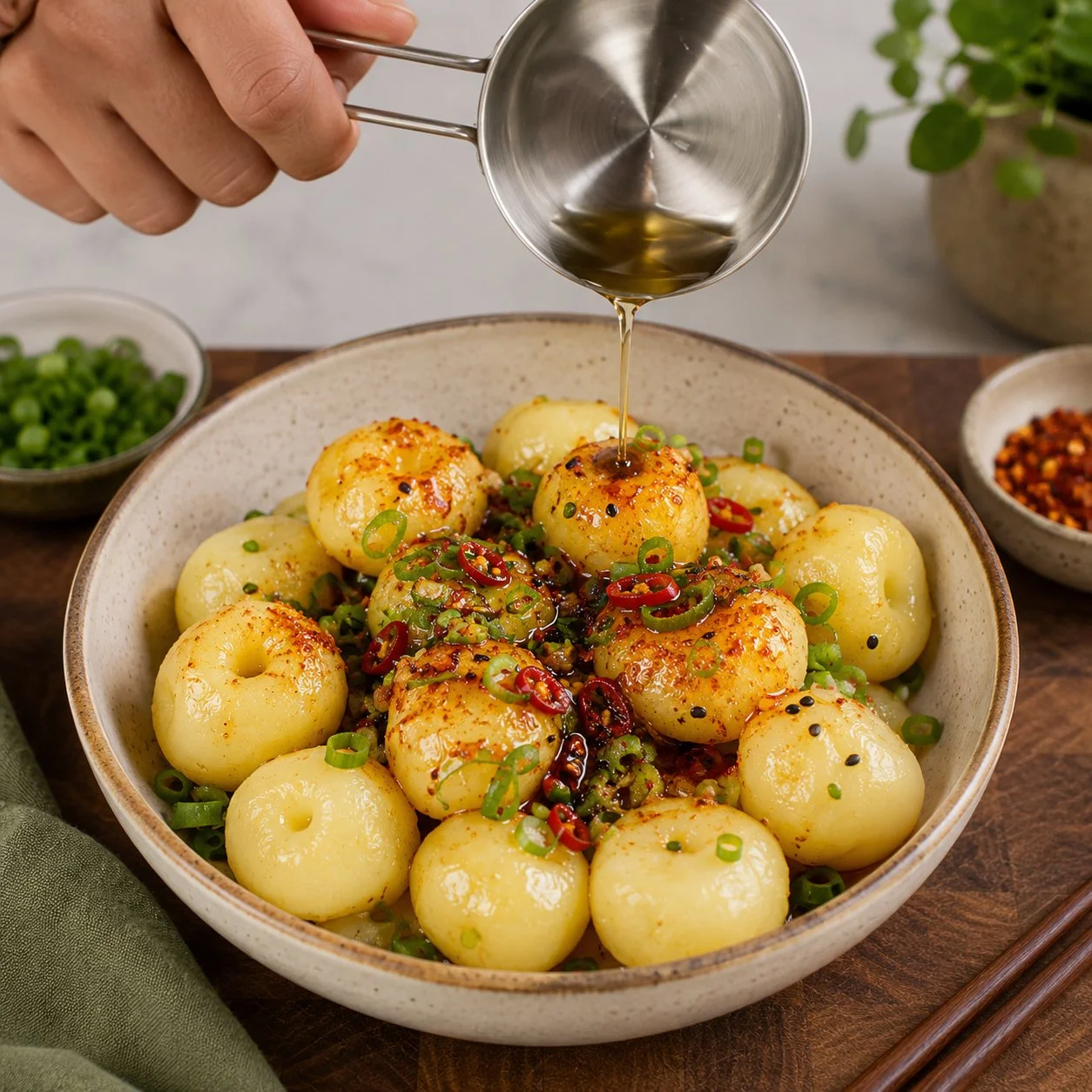 Plat de pommes de terre au chili et nouilles, savoureux et réconfortant
