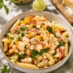 Visuel d'une salade de pâtes colorée et savoureuse, prête à déguster.