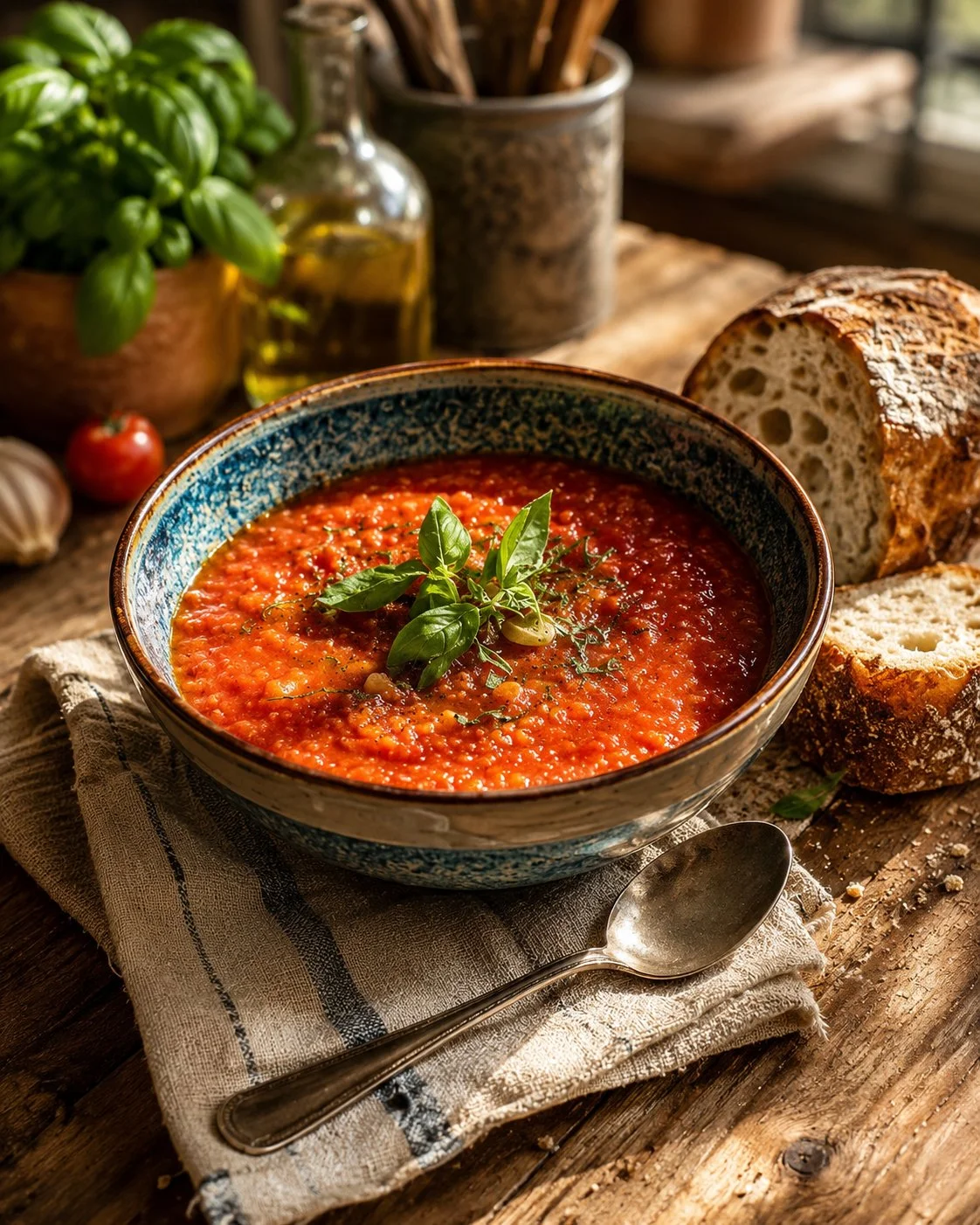 Soupe toscane au pain et tomates servie dans un bol