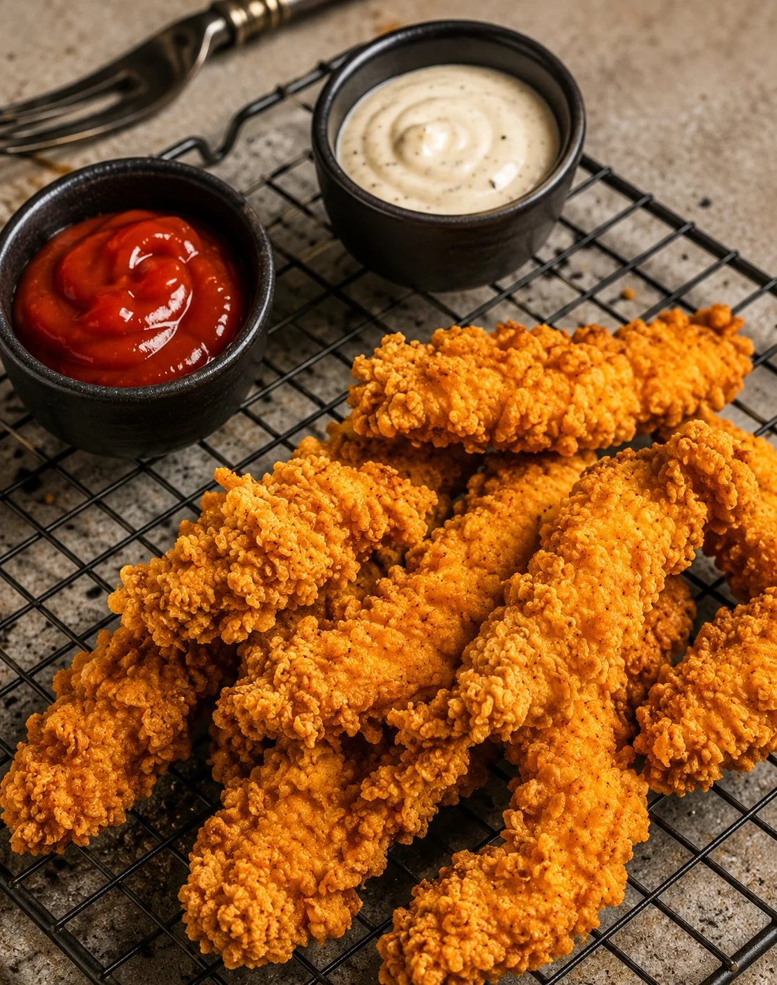 Tenders de poulet croustillants prêts à être dégustés
