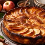 Crousti-fondant aux pommes garnit de morceaux de pommes et une croûte dorée