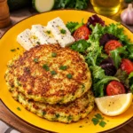 Pancakes à la courgette dorés et moelleux, servis avec des garnitures appétissantes.